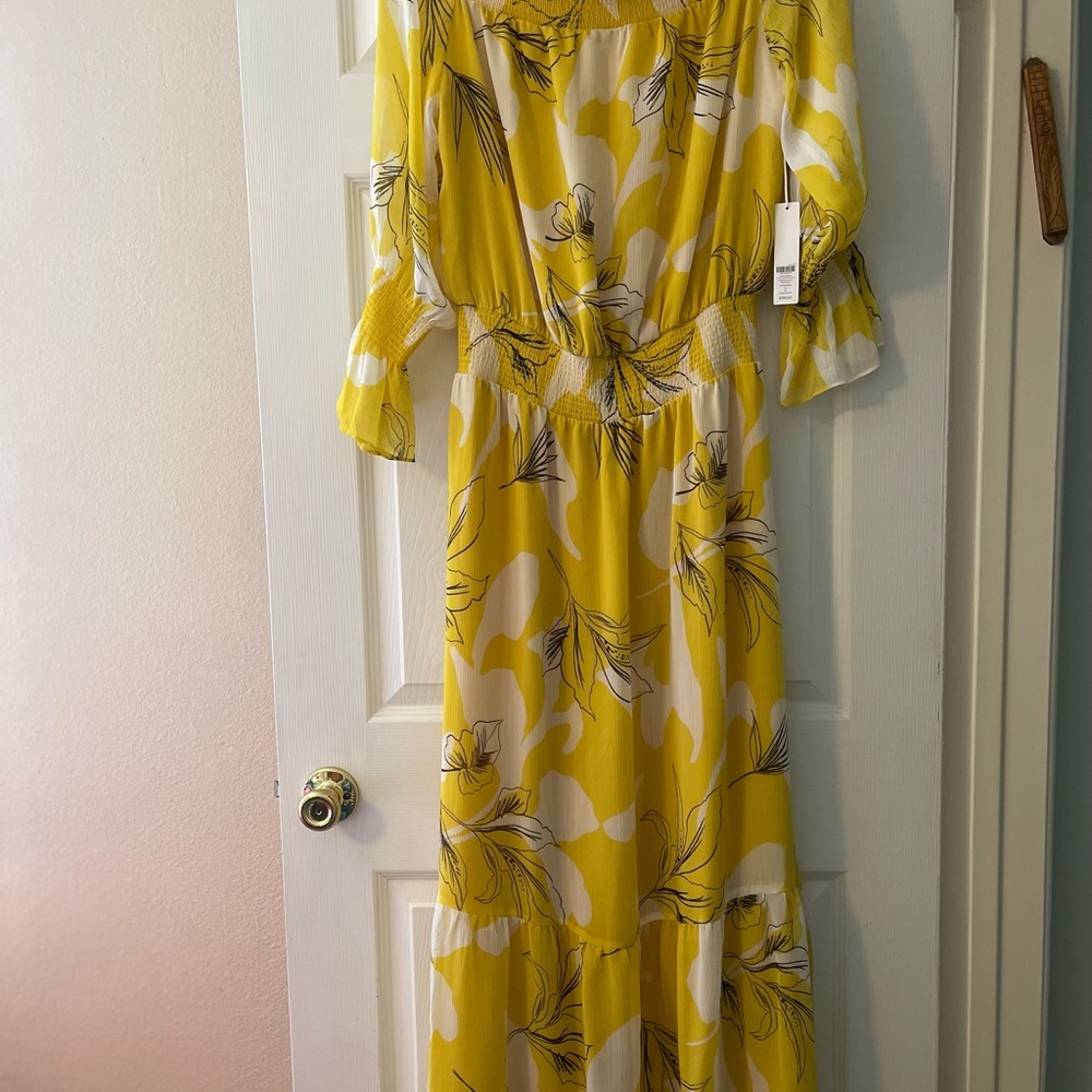 Chico's Yellow Sundress with Cowl Neck and Bishop Sleeves
